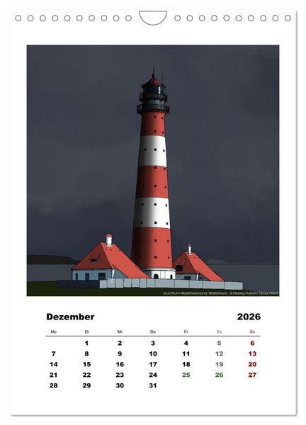 Produktbild: Leuchtt&uuml;rme der Welt - illustriert (Wandkalender 2026 DIN A4 hoch), CALVENDO Monatskalender