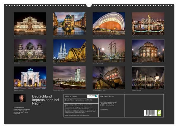 Produktbild: Deutschland Impressionen bei Nacht (Wandkalender 2026 DIN A2 quer), CALVENDO Monatskalender