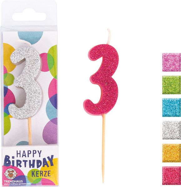 Produktbild: TRENDHAUS&reg; Zahlenkerzen Birthday Fun Glitter Mini, 3
