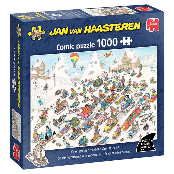 Produktbild: Jumbo 1110100615 - Jan van Haasteren, Es geht alles bergab, Comic-Puzzle, 1000 Teile
