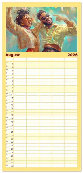 Produktbild: Familienplaner 2026 - Feiern und Musik - Beschwingt dabei mit 5 Spalten (Wandkalender, 21 x 45 cm) CALVENDO
