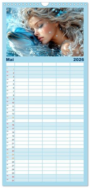 Produktbild: Familienplaner 2026 - Geheimnisvolle Meerjungfrau mit 5 Spalten (Wandkalender, 21 x 45 cm) CALVENDO