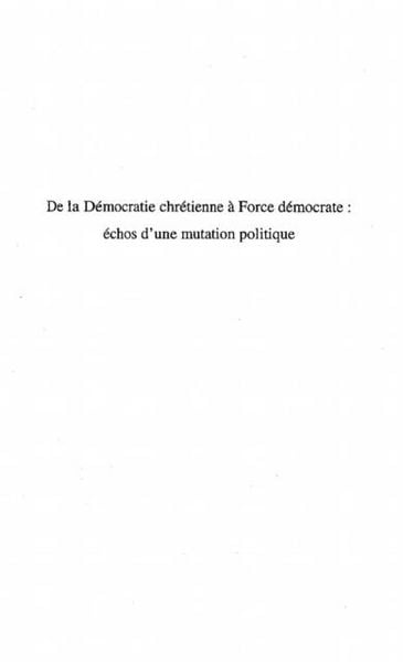 Produktbild: Democratie (de La) Chretienne a Force Democrate