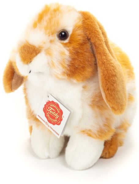Teddy Hermann 93723 - Hase sitzend hellbraun weiß gescheckt, Bauernhoftier, Plüschtier, Stofftier, 20 cm