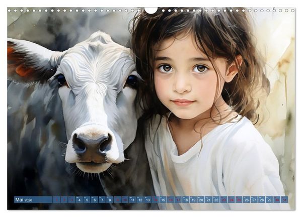 Produktbild: Kinder und Tiere (Wandkalender 2026 DIN A3 quer), CALVENDO Monatskalender