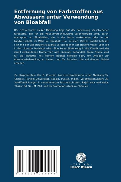 Produktbild: Entfernung von Farbstoffen aus Abw&auml;ssern unter Verwendung von Bioabfall