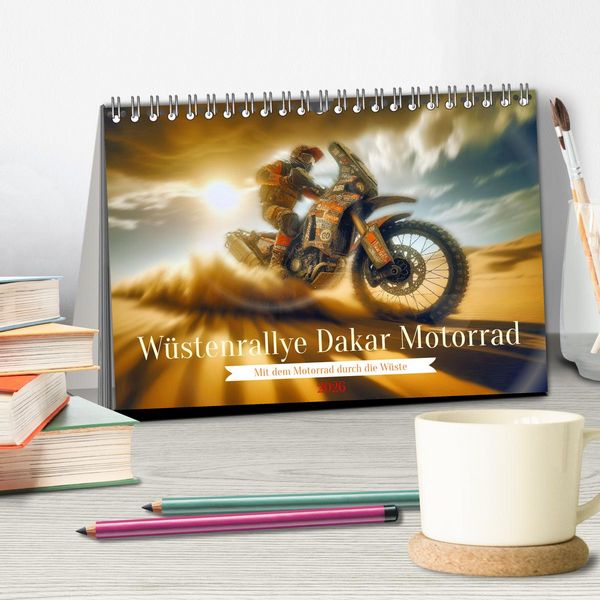 Produktbild: W&uuml;stenrallye Dakar Motorrad (Tischkalender 2026 DIN A5 quer), CALVENDO Monatskalender