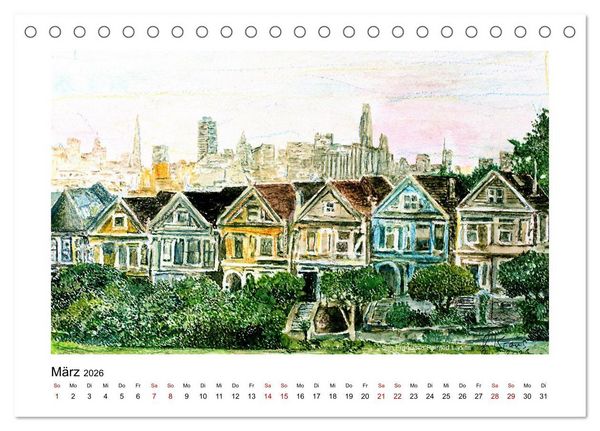 Produktbild: San Francisco in stillen Aquarellen (Tischkalender 2026 DIN A5 quer), CALVENDO Monatskalender