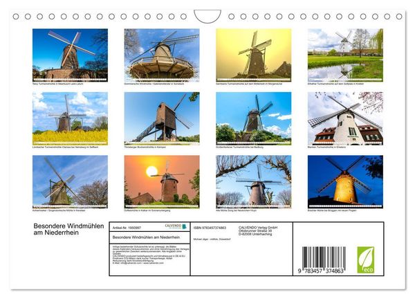 Produktbild: Besondere Windm&uuml;hlen am Niederrhein (Wandkalender 2026 DIN A4 quer), CALVENDO Monatskalender