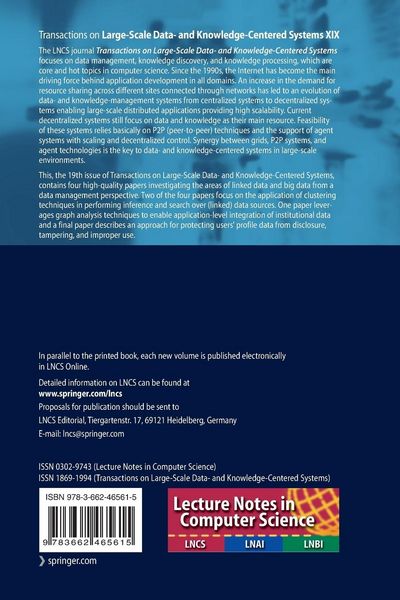Produktbild: Transactions on Large-Scale Data- and Knowledge-Centered Systems XIX