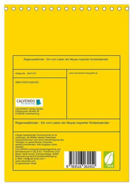 Produktbild: Regenwaldkinder - Ein vom Leben der Mayas inspierter Kinderkalender (Tischkalender 2026 DIN A5 hoch), CALVENDO Monatskalender
