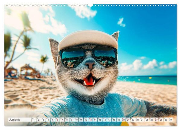 Produktbild: KATZEN-SELFIES Tierische Reiselust (hochwertiger Premium Wandkalender 2026 DIN A2 quer), Kunstdruck in Hochglanz