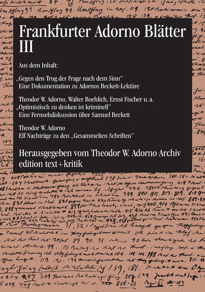 Produktbild: Frankfurter Adorno Bl&auml;tter III