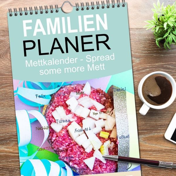 Produktbild: Familienplaner 2026 - Mettkalender - Spread some more Mett mit 5 Spalten (Wandkalender, 21 x 45 cm) CALVENDO