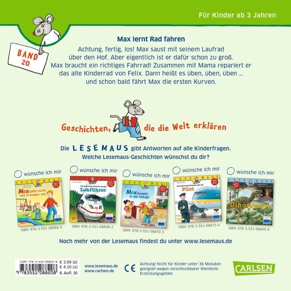 Produktbild: LESEMAUS 20: Max lernt Rad fahren