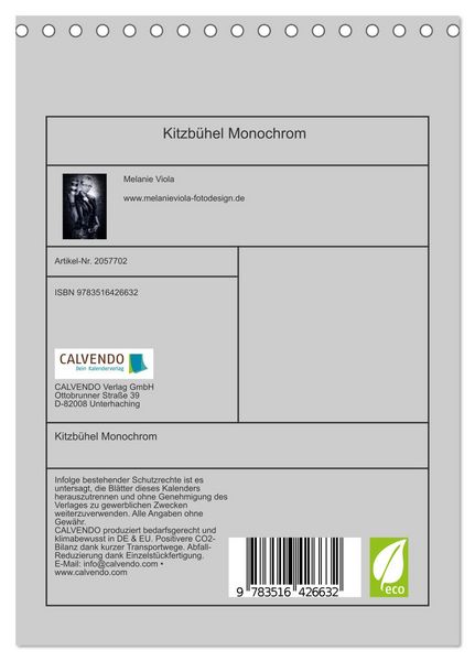 Produktbild: Kitzb&uuml;hel Monochrom (Tischkalender 2026 DIN A5 hoch), CALVENDO Monatskalender
