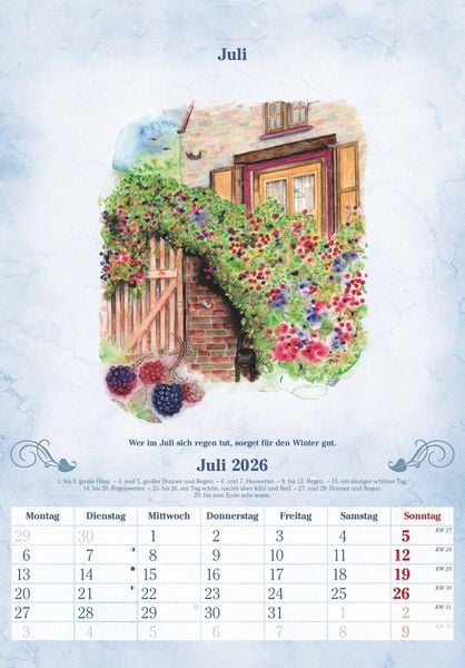 Produktbild: 100-jähriger Kalender 2026 - Bildkalender 23,7x34 cm - mit Wetterprognosen, Bauernregeln und liebevollen Illustrationen - Wandkalender - Alpha Edition