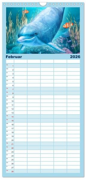Produktbild: Familienplaner 2026 - Delfine - Kalender mit 5 Spalten (Wandkalender, 21 x 45 cm) CALVENDO