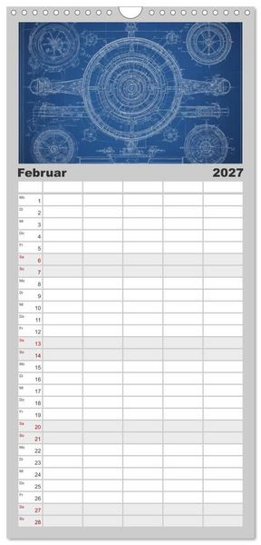 Produktbild: Familienplaner 2027 - Steampunk - Blaupausen mit 5 Spalten (Wandkalender, 21 x 45 cm) CALVENDO