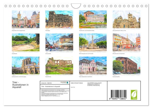 Produktbild: Trier - Illustrationen in Aquarell (Wandkalender 2026 DIN A4 quer), CALVENDO Monatskalender