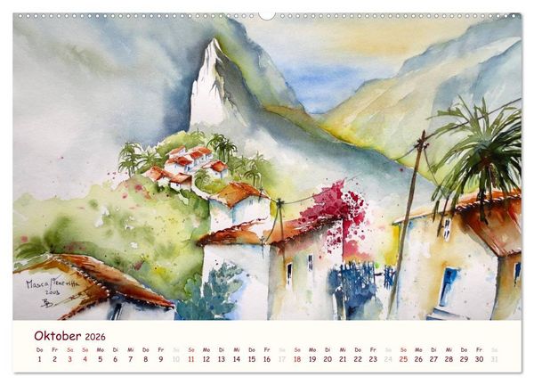Produktbild: Lanzarote und Teneriffa - Aquarelle (Wandkalender 2026 DIN A2 quer), CALVENDO Monatskalender