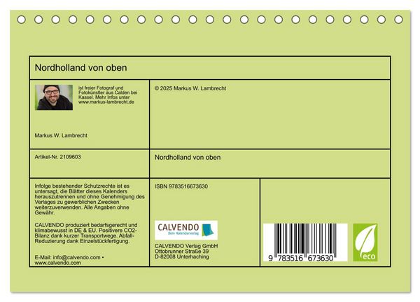 Produktbild: Nordholland von oben (Tischkalender 2026 DIN A5 quer), CALVENDO Monatskalender