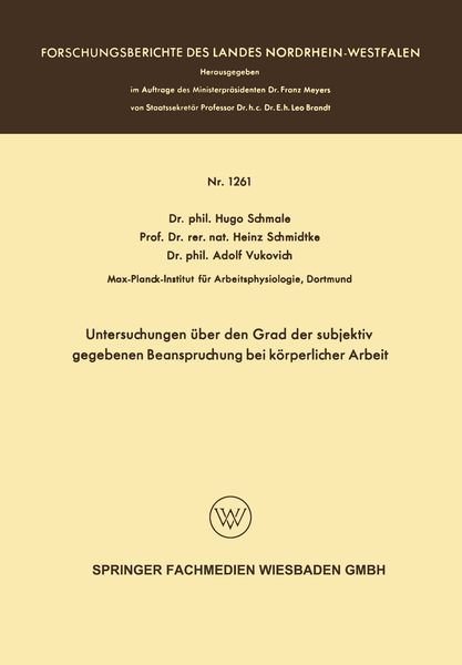 Produktbild: Untersuchungen &uuml;ber den Grad der subjektiv gegebenen Beanspruchung bei k&ouml;rperlicher Arbeit