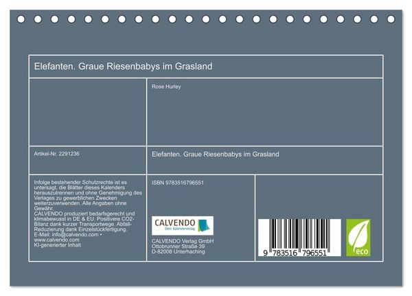 Produktbild: Elefanten. Graue Riesenbabys im Grasland (Tischkalender 2027 DIN A5 quer), CALVENDO Monatskalender