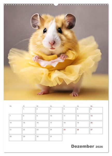 Produktbild: Ballerina Hamster - Eine Sinfonie aus zuckers&uuml;&szlig;e KI Hamstern in T&uuml;ll und Seide (hochwertiger Premium Wandkalender 2026 DIN A2 hoch), Kunstdruck in Hochglanz