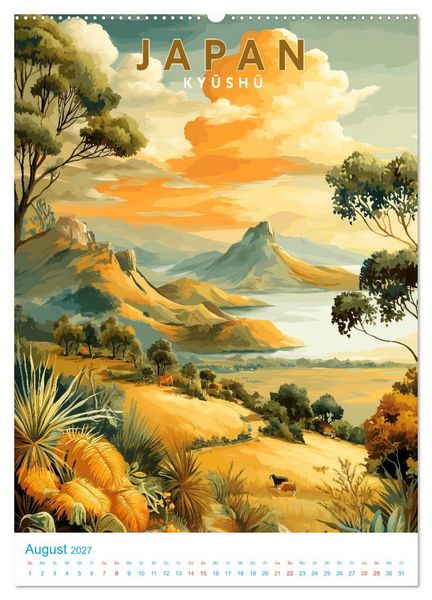 Produktbild: Japanische Inseln - Old School Poster Style (hochwertiger Premium Wandkalender 2027 DIN A2 hoch), Kunstdruck in Hochglanz