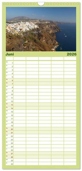 Produktbild: Familienplaner 2026 - Santorin - Perle der Kykladen mit 5 Spalten (Wandkalender, 21 x 45 cm) CALVENDO