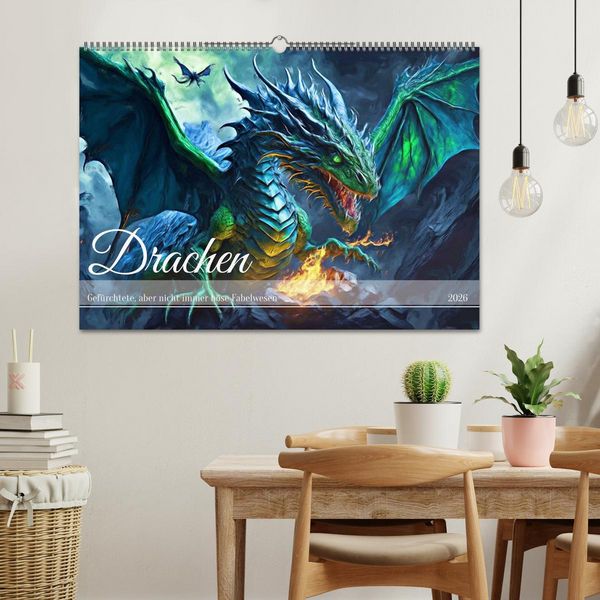 Produktbild: Drachen - Gef&uuml;rchtete, aber nicht immer b&ouml;se Fabelwesen (Wandkalender 2026 DIN A2 quer), CALVENDO Monatskalender