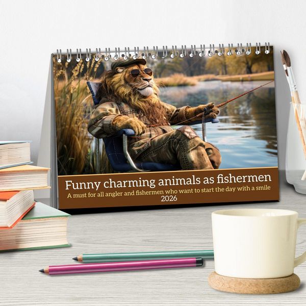 Produktbild: Funny charming animals as fishermen (Desk Calendar 2026 DIN A5 landscape), CALVENDO 12 Month DeskCalendar