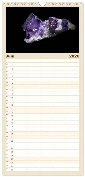 Produktbild: Familienplaner 2026 - MINERALIEN designed by nature mit 5 Spalten (Wandkalender, 21 x 45 cm) CALVENDO