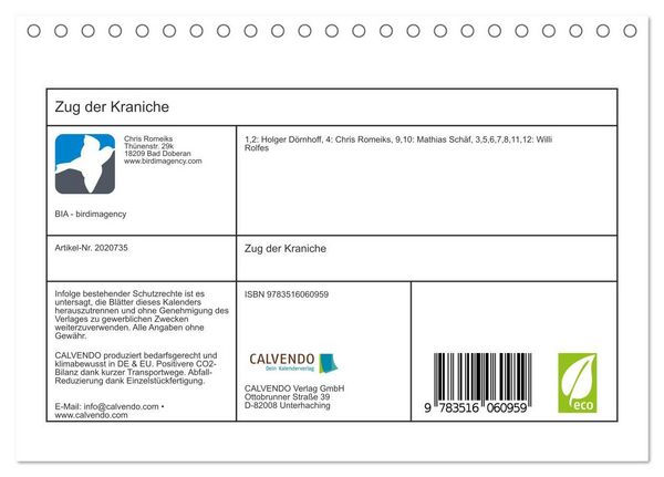 Produktbild: Zug der Kraniche (Tischkalender 2026 DIN A5 quer), CALVENDO Monatskalender