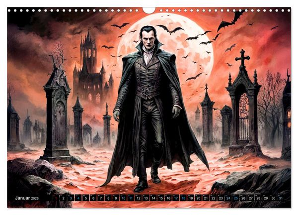 Produktbild: Finsternis der Vampire - Mystischer d&uuml;sterer Fantasy Kalender (Wandkalender 2026 DIN A3 quer), CALVENDO Monatskalender