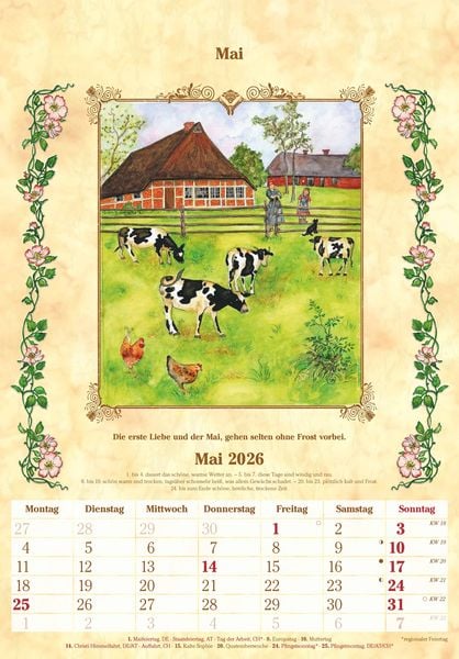 Produktbild: Bauernkalender 2026 - Bildkalender 23,7x34 cm - mit Wetterprognosen, Bauernregeln und liebevollen Illustrationen - Wandkalender - Alpha Edition