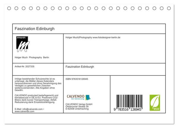 Produktbild: Faszination Edinburgh (Tischkalender 2026 DIN A5 quer), CALVENDO Monatskalender
