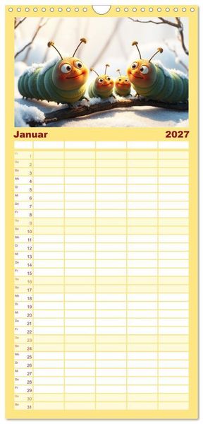 Produktbild: Familienplaner 2027 - Raupen-Rabatz - Ein Jahr voller Krabbelspa&szlig; mit 5 Spalten (Wandkalender, 21 x 45 cm) CALVENDO