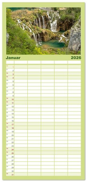 Produktbild: Familienplaner 2026 - Welterbe in Kroatien - Plitvicer Seen mit 5 Spalten (Wandkalender, 21 x 45 cm) CALVENDO