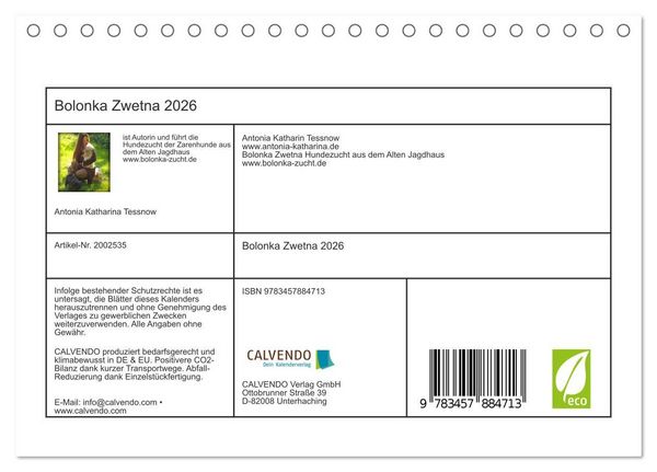 Produktbild: Bolonka Zwetna 2026 (Tischkalender 2026 DIN A5 quer), CALVENDO Monatskalender