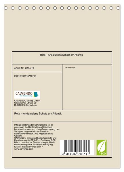 Produktbild: Rota &ndash; Andalusiens Schatz am Atlantik (Tischkalender 2026 DIN A5 hoch), CALVENDO Monatskalender