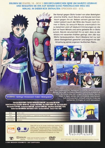 Produktbild: Naruto Shippuden - Der vierte gro&szlig;e Shinobi Weltkrieg - Obito Uchiha - Staffel 18.2: Folgen 603-613 [3 DVDs]