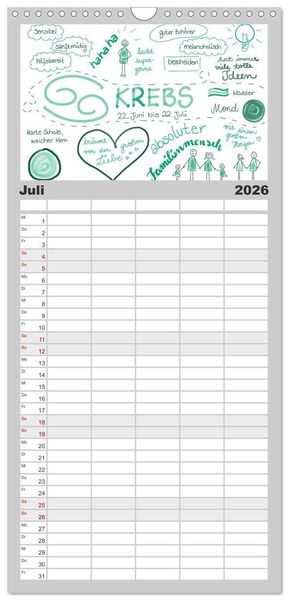 Produktbild: Familienplaner 2026 - Sternzeichen-Kalender mit 5 Spalten (Wandkalender, 21 x 45 cm) CALVENDO