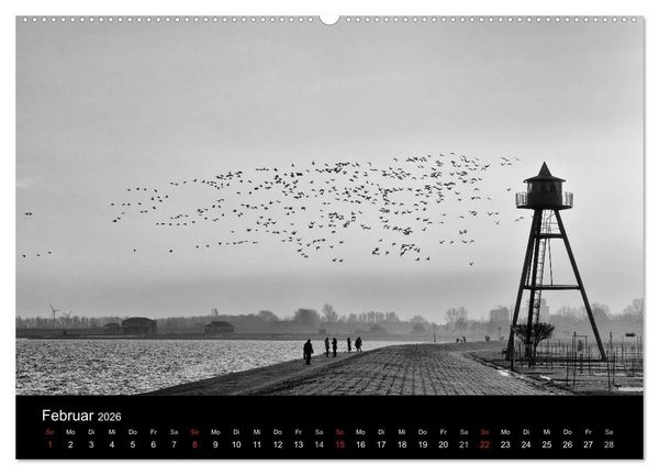 Produktbild: Ost-Friesische Schwarz-Wei&szlig;-Ansichten (Wandkalender 2026 DIN A2 quer), CALVENDO Monatskalender