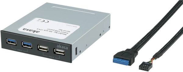 Akasa 4 Port USB 3.2 Gen 1-, USB 2.0-Fronteinschub-Hub Schwarz