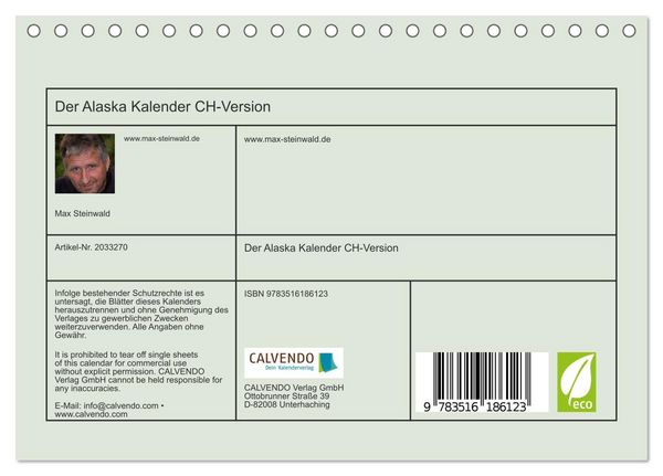 Produktbild: Der Alaska Kalender CH-Version (Tischkalender 2026 DIN A5 quer), CALVENDO Monatskalender
