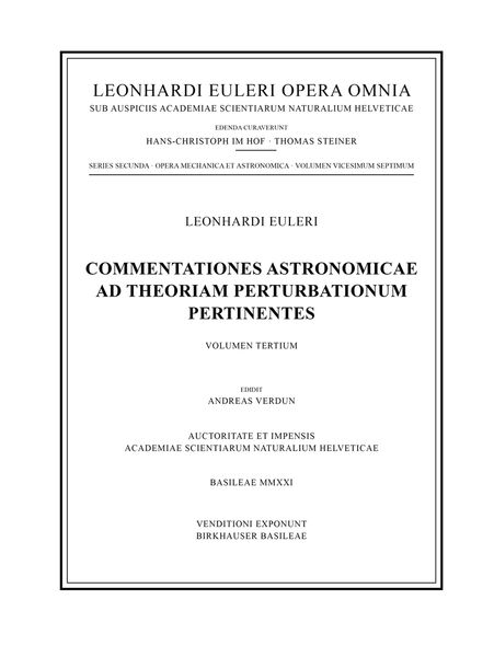 Produktbild: Commentationes astronomicae ad theoriam perturbationum pertinentes 3rd part