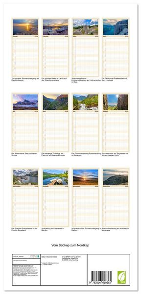 Produktbild: Familienplaner 2026 - Vom S&uuml;dkap zum Nordkap mit 5 Spalten (Wandkalender, 21 x 45 cm) CALVENDO