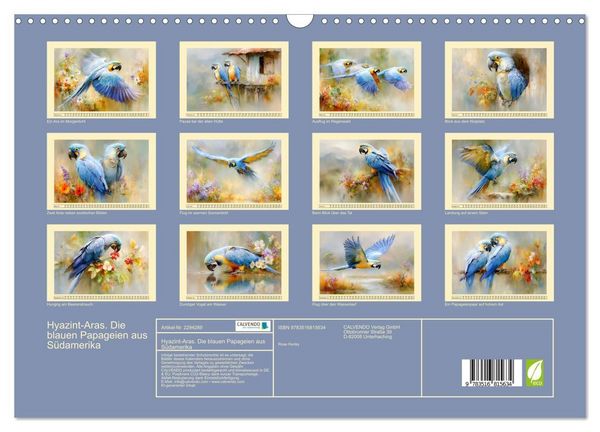 Produktbild: Hyazint-Aras. Die blauen Papageien aus S&uuml;damerika (Wandkalender 2027 DIN A3 quer), CALVENDO Monatskalender
